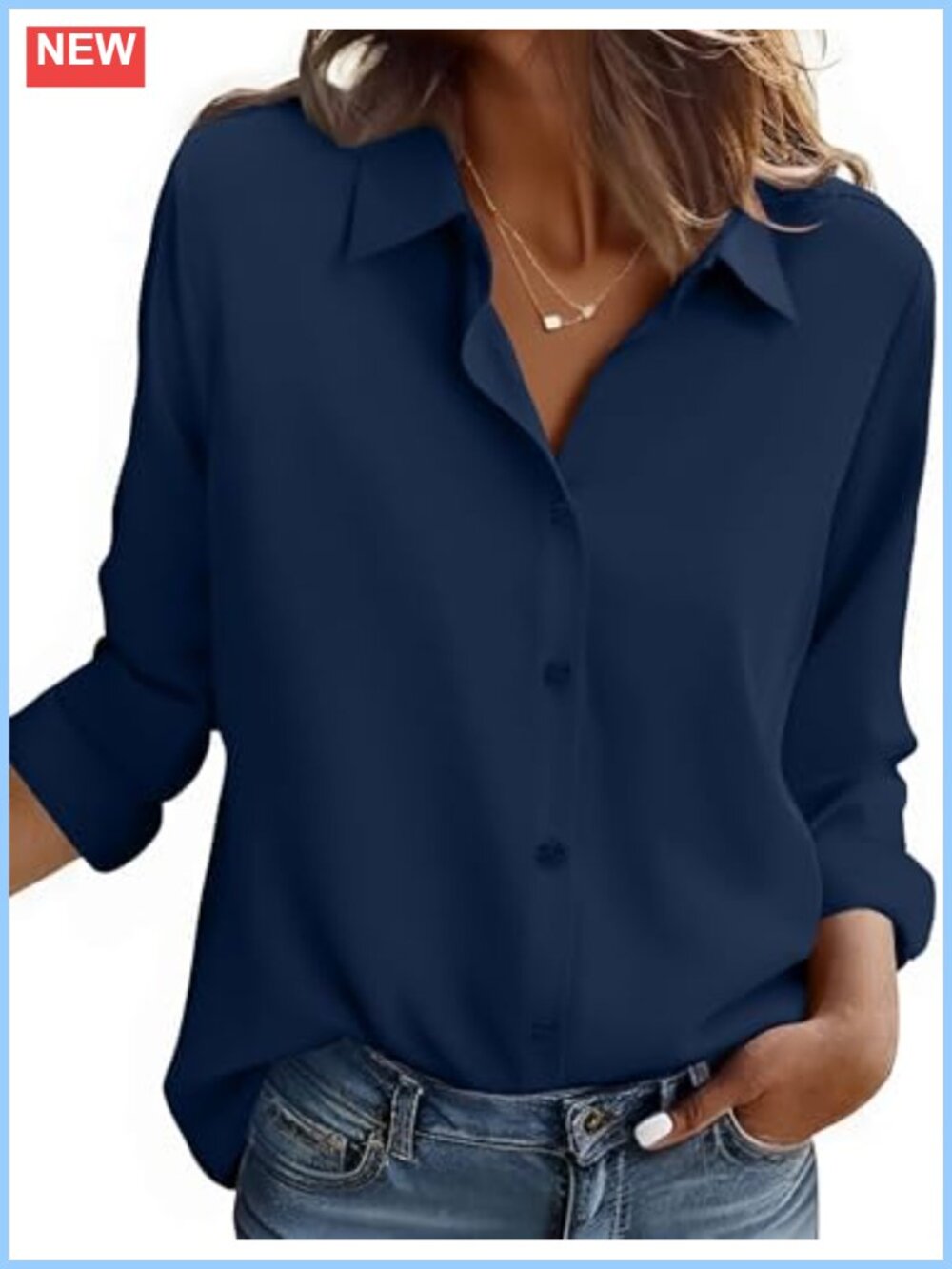 Womens Long Sleeve Button Down Shirt Casual Business Blouse Polyester